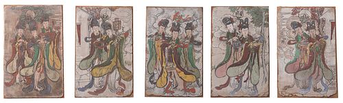 FIVE CHINESE FRESCO PANEL PAINTINGSpossibly 371ac6