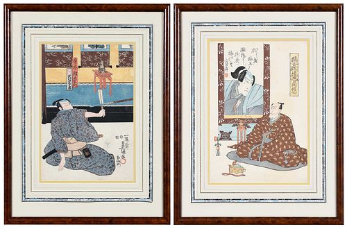 TWO FRAMED JAPANESE WOODBLOCK PRINTSTwo
