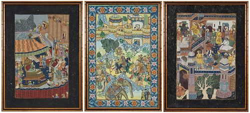 THREE FRAMED MUGHAL PAINTINGS19th