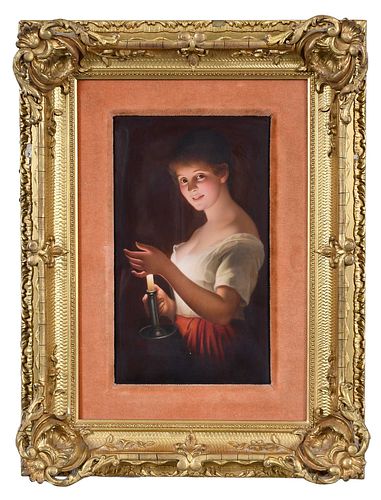 GERMAN PORCELAIN PLAQUE, GIRL WITH