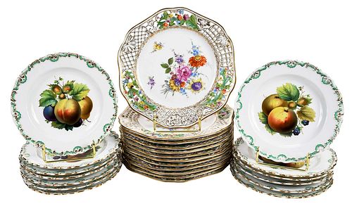 25 MEISSEN ENAMEL DECORATED PORCELAIN