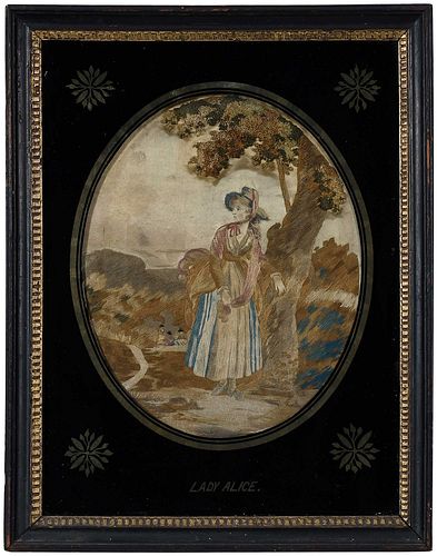 FRAMED NEEDLEWORK OF A LADY ON 371ba2