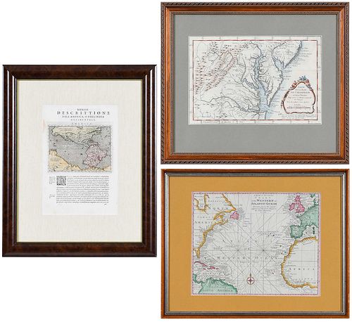 THREE FRAMED MAPS, ATLANTIC, CHESAPEAKE,