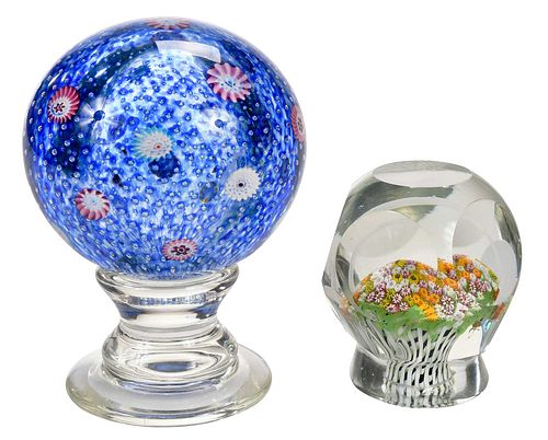 TWO FLORAL ART GLASS PAPERWEIGHTS20th