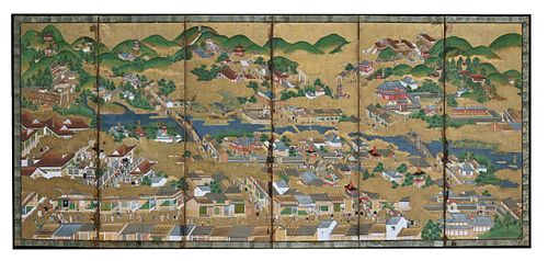 ANTIQUE JAPANESE 6-PANEL WALL SCREEN