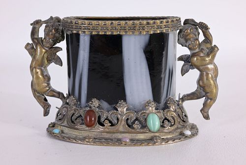 18TH C. BRONZE, MURANO GLASS, GEMSTONE