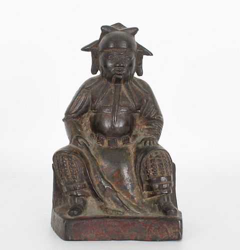 EARLY ANTIQUE BRONZE SEATED FIGUREEarly