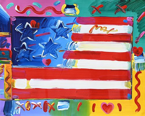 PETER MAX "FLAG WITH HEART" ORIGINALPeter