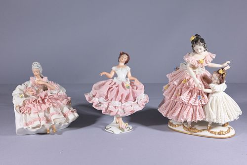 (3) DRESDEN PORCELAIN LACE FIGURINES(3)