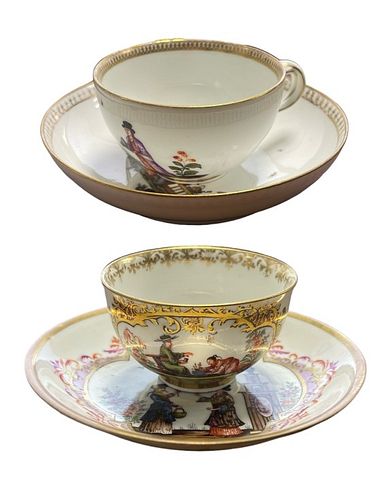 EARLY 18TH CENTURY MEISSEN TEACUPS+SAUCERSMARCOLINI