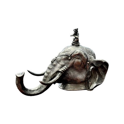 ANTIQUE SILVER ELEPHANT HEAD WITH FLUTE