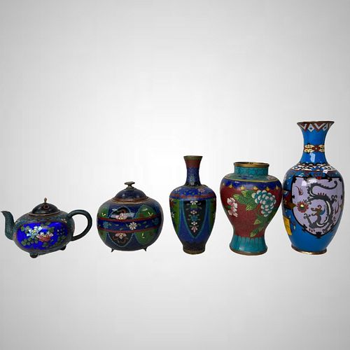 COLLECTION OF 5 JAPANESE CLOISONNE