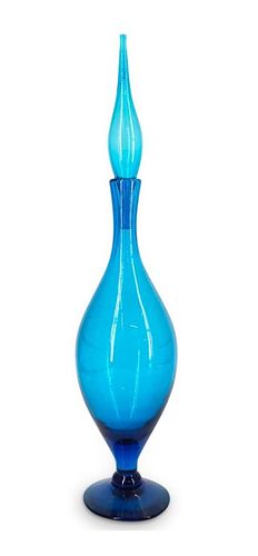 VINTAGE BLUE BLENKO GLASS VESSEL WITH