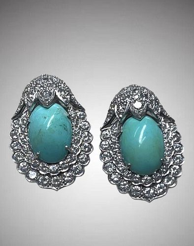 PAIR OF 14K TURQUOISE AND DIAMOND 37212d