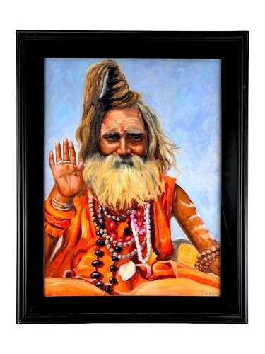 ORIGINAL OIL ON CANVAS HINDU HOLY 37220d