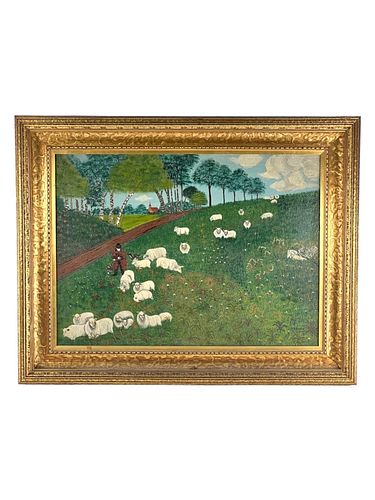 LANDSCAPE OIL ON CANVAS SHEEP IN 372207