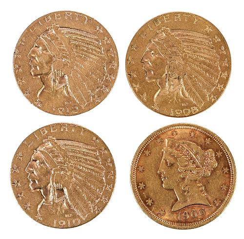 FOUR U.S. $5 GOLD COINShalf eagle