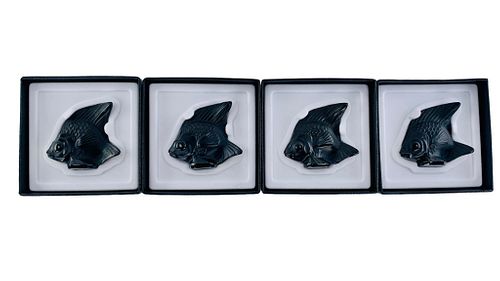 SET OF 4 LALIQUE BLACK CRYSTAL 3723e8