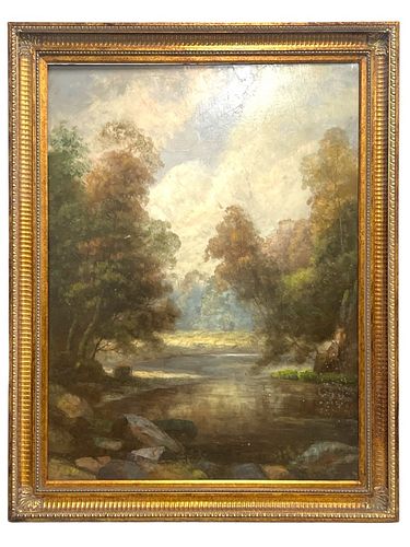 LARGE OIL ON CANVAS FOREST LANDSCAPE 3723f4