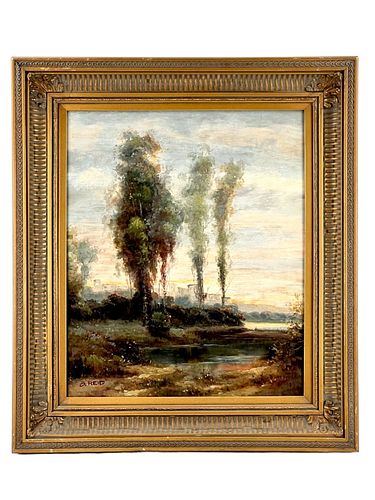 ANTIQUE LANDSCAPE OIL BY O REID19TH 372418