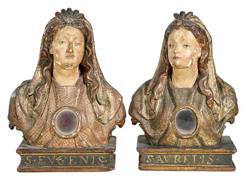 PAIR OF CARVED POLYCHROME PORTRAIT