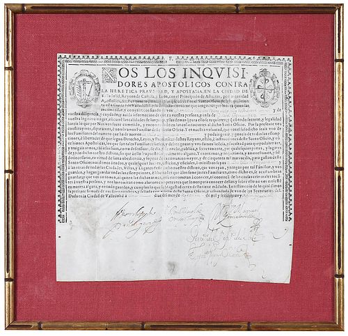 FRAMED SPANISH INQUISITORIAL DOCUMENTissued 374c4b