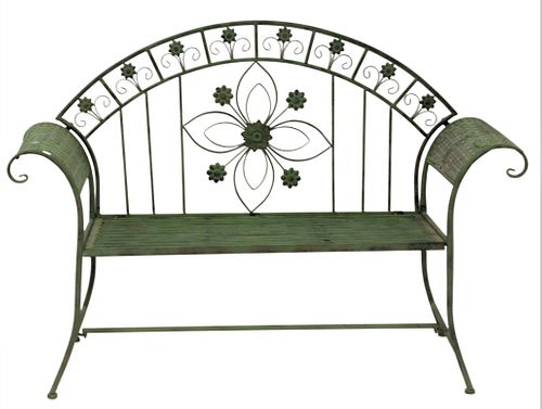 METAL OUTDOOR BENCH WITH FLORAL