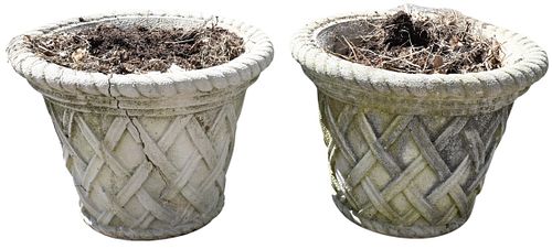 PAIR OF OUTDOOR CEMENT URNSPair 374c6d