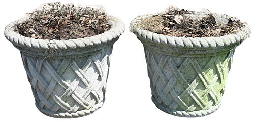 PAIR OF OUTDOOR CEMENT URNS PLANTERSPair 374c70