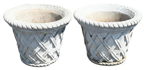 PAIR OF OUTDOOR CEMENT URNS PLANTERSPair 374c72