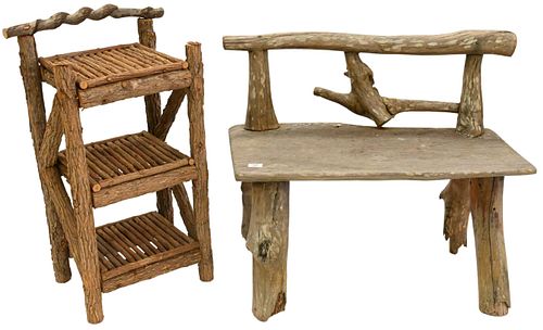 TWO ADIRONDACK STYLE OUTDOOR PIECESTwo 374c7f