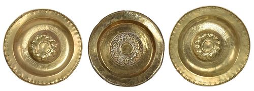 GROUP OF THREE EARLY BRASS ALMS