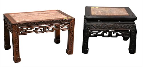 TWO CHINESE CARVED HARDWOOD STANDSTwo