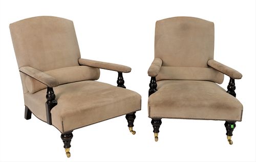 A PAIR OF UPHOLSTERED GEORGE SMITH