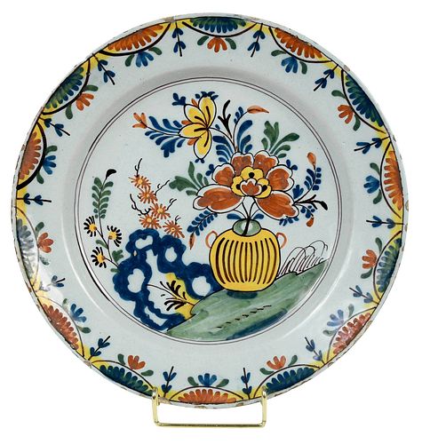 DUTCH DELFT POLYCHROME FLORAL CHARGER18th 19th 374e9f