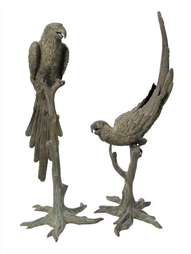 A PAIR OF BRONZE PARROTS ON BRANCHESA