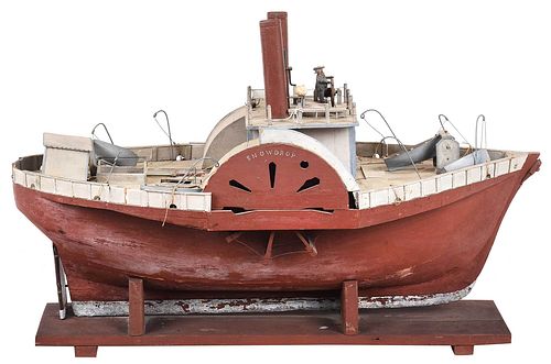 FOLK ART PADDLEWHEELER SHIP MODEL19th