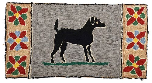 HOOKED RUG WITH BLACK DOG20th century  374ee5