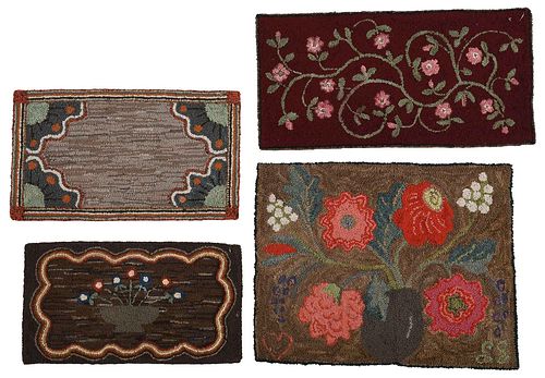 FOUR HOOKED RUGS WITH FLORAL DESIGNS20th