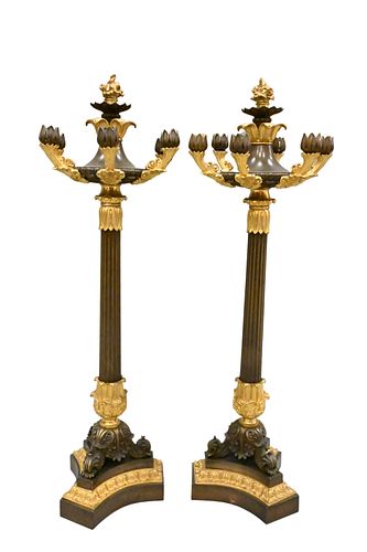 A PAIR OF BRONZE AND GILT BRONZE 374ee1