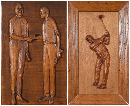 TWO WADE MARTIN CARVED WOOD PLAQUES(Swannanoa,