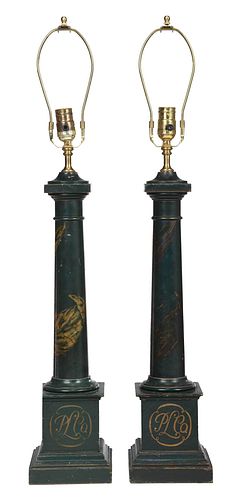 PAIR NEOCLASSICAL STYLE GREEN PAINTED 374f7d