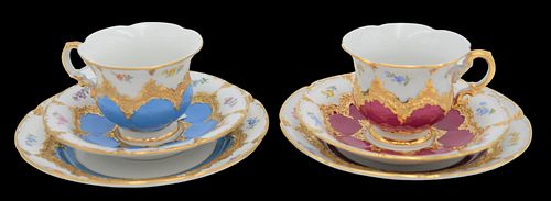 TWO MEISSEN B-FORM CUPS, SAUCERS,