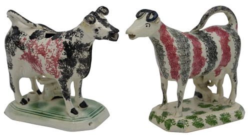 TWO SIMILAR COW AND MILKMAID STAFFORDSHIRE 375080