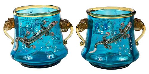 TWO BOHEMIAN GLASS VASES WITH SALAMANDERSContinental  375082