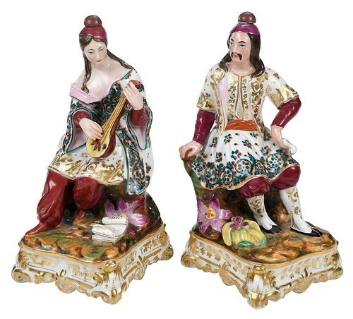 PAIR FRENCH PAINTED AND GILT PORCELAIN