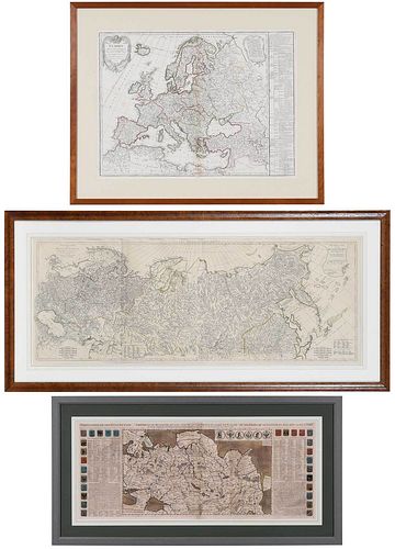 THREE LARGE FRAMED MAPS OF RUSSIA