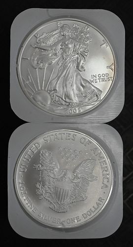 TWO ROLLS OF 20 2005 1OZ SILVER 3750f8