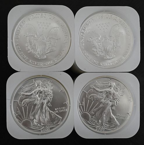 FOUR ROLLS OF 20 2007 1OZ SILVER 3750fb