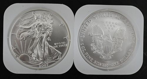 TWO ROLLS OF 20 2007 1OZ SILVER 3750fc